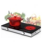 VBGK Electric Cooktop,110V 2400W Electric Stove Top with Knob Control,9 Power Levels, Kids Lock & Timer,LED touch control,Overheat Protection Electric stove,24 Inch desktop 2 burner