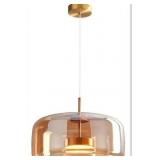 Amber Glass Chandelier Round Pendant Light for Kitchen Island Modern Amber Glass Lampshade with Hanging Lights for Dining Room Living Room Bedroom Coffee Shop Aisle Corridor (A Style)