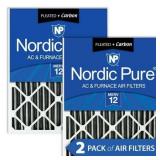 Nordic Pure 20x20x4 (3 5/8) Pleated Air Filter MERV 12 Plus Carbon 2 Pack