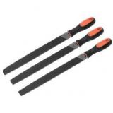 uxcell 3pcs Second Cutting Grade High Carbon Hardened Steel Flat Mill File W Rubber Hand Grip Handle, 10-Inch