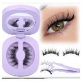Lanflower Magnetic Eyelashes Reusable Natural Look Magnetic Lashes with Applicator Wispy False Eyelashes with Magnets No Eyeliner