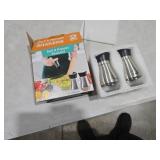 Salt and Pepper Shakers Set,4 oz Glass Bottom Salt Pepper Shaker with Stainless Steel Lid for Kitchen Gadgets Cooking Table, RV, Camp,BBQ Refillable Design (Silver)