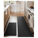 Anti-Fatigue Kitchen Mat Set 2-Piece Memory Foam Cushioned Mats for Standing Black