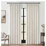 Topfinel Pinch Pleated Curtains 96 Inch Long, 100% Blackout Thermal Insulated Natural Linen Pinch Pleat Viral Drapes with Hooks Rings 2 Panel Sets, Neutral Beige Ivory 8FT Back Tab Window Curtains