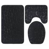 Hyuduo Bathroom Non Slip Mat Set 3Pcs (Toilet Bath Mat, Toilet Lid Cover Mat, Floor Mat) with a Non Slip Cobblestone Embossed Texture, Soft and Floor Pads for Bathroom, Kitchen