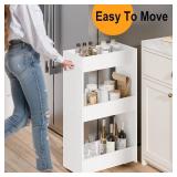 $60 Rolling Storage Cart 7.9" W, 3 Tier White Slim Utility Cart