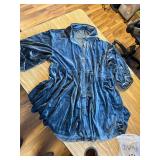 Womens Velvet Button-Down Shirt Dress, 3/4 Sleeves, High-Low Tunic XXL