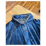 Womens Velvet Button-Down Shirt Dress, 3/4 Sleeves, High-Low Tunic XXL