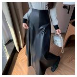$81 Women Solid Color High-Waisted Vintage A-Line Leather Flared Skirt