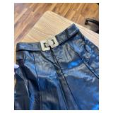 $81 Women Solid Color High-Waisted Vintage A-Line Leather Flared Skirt