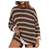 Panadila Womens Striped Sweater Set - Oversized Lounge with Shorts XL