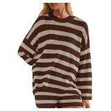 Panadila Womens Striped Sweater Set - Oversized Lounge with Shorts XL