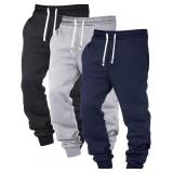 $79 3pcs Set Men Drawstring Waist Sweatpants with Pockets brown green blue Size  Medium
