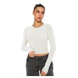 REORIA Women Fitted Basic T Shirts Crew Neck Long Sleeve Crop Top Size S