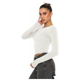 REORIA Women Fitted Basic T Shirts Crew Neck Long Sleeve Crop Top Size S