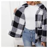Womens Fleece Jacket Winter Sherpa Coat Plush Fuzzy Plaid Warm Size 4XL