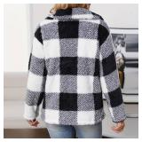 Womens Fleece Jacket Winter Sherpa Coat Plush Fuzzy Plaid Warm Size 4XL