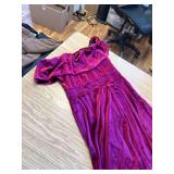 Off-Shoulder Velvet Bodycon Midi Dress with Draped Sleeve & Zipper Size L