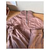 LARGE- Womens Fleece-Lined Sweat Suit 2-Piece Joggers & Half-Zip Brown