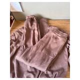 LARGE- Womens Fleece-Lined Sweat Suit 2-Piece Joggers & Half-Zip Brown