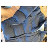 Mens black puffer jacket with fleece lining and hood Size L