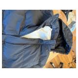 Mens black puffer jacket with fleece lining and hood Size L