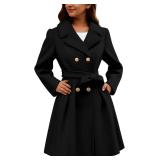 Large Womens Wool Coat Slim Fit Overcoat Double Breasted Peacoat Belt