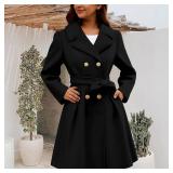 Large Womens Wool Coat Slim Fit Overcoat Double Breasted Peacoat Belt