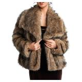 $186 XSMALL- Womens Warm Faux Fur Coat Plush Outfits Jacket Long Sleeve