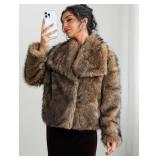 $186 XSMALL- Womens Warm Faux Fur Coat Plush Outfits Jacket Long Sleeve