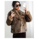 $186 XSMALL- Womens Warm Faux Fur Coat Plush Outfits Jacket Long Sleeve