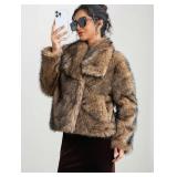 $186 XSMALL- Womens Warm Faux Fur Coat Plush Outfits Jacket Long Sleeve