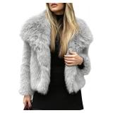 $51 SMALL Yimoon Womens Faux Fur Coat Lapel Open Front Fluffy Shaggy Jacket