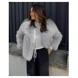 $51 SMALL Yimoon Womens Faux Fur Coat Lapel Open Front Fluffy Shaggy Jacket