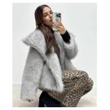 $51 SMALL Yimoon Womens Faux Fur Coat Lapel Open Front Fluffy Shaggy Jacket