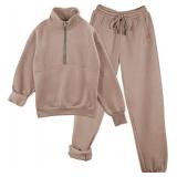BLACK! Medium Womens Fleece-Lined Sweat Suit 2-Piece Joggers & Half-Zip
