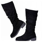 Womens Size 8 DINTAHA Faux Suede Slouch Knee-High Boots, Low Heel