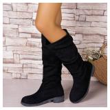 Womens Size 8 DINTAHA Faux Suede Slouch Knee-High Boots, Low Heel