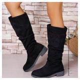 Womens Size 8 DINTAHA Faux Suede Slouch Knee-High Boots, Low Heel