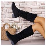 Womens Size 8 DINTAHA Faux Suede Slouch Knee-High Boots, Low Heel