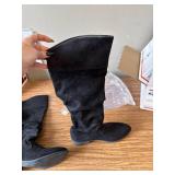 Womens Size 8 DINTAHA Faux Suede Slouch Knee-High Boots, Low Heel