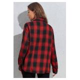 XL- KevaMolly Plaid Flannel Shirts Loose Fit Button-Down Long Sleeve