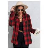 XL- KevaMolly Plaid Flannel Shirts Loose Fit Button-Down Long Sleeve