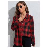 XL- KevaMolly Plaid Flannel Shirts Loose Fit Button-Down Long Sleeve