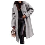 $54 Small Ladies Cozy Winter Teddy Bear Long Coat Jacket Fuzzy Sherpa