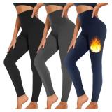 3-Pack Medium Fleece-Lined Leggings for Women, High-Waisted Thermal Pants