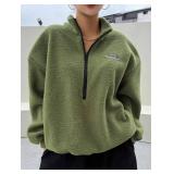 Lime Green Patched Half Zip Fleece Sweatshirt Size Medium