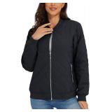 $66 Large Women s Quilted Bomber Jacket - Padded Diamond Casual Zipper Coat