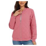 $66 Large Women s Quilted Bomber Jacket - Padded Diamond Casual Zipper Coat