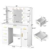 HABIUBIU 45â Vanity Desk with Mirror and Lights,10 Lights 3 Color Modes,Makeup Vanity Desk with 4 Storage Shelves 5 Drawers 1 Cabinet and Power Outlet,for Bedroom & Dressing Room,White vanitys - 